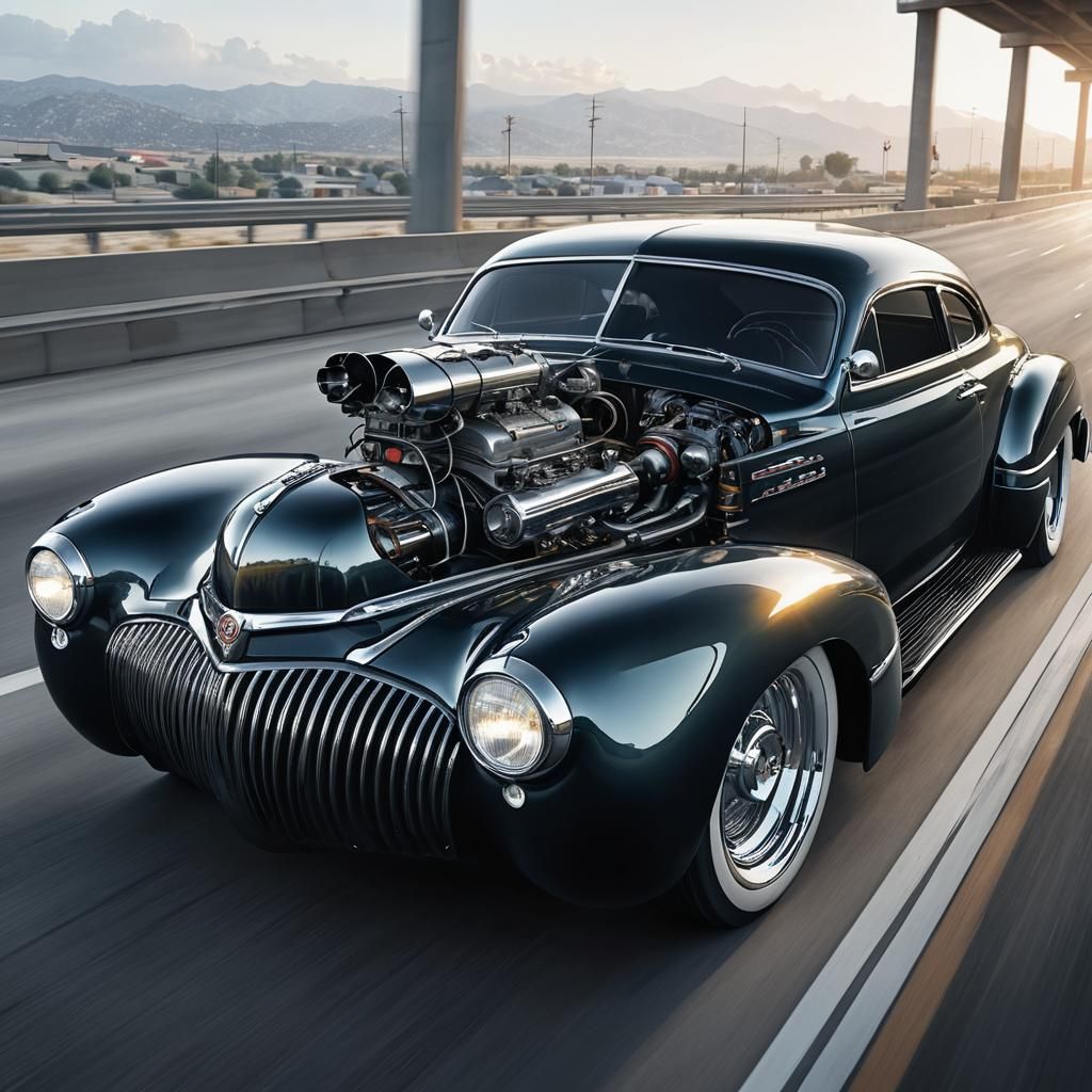 Custom 1949 Buick Speeding in Comic Book Style