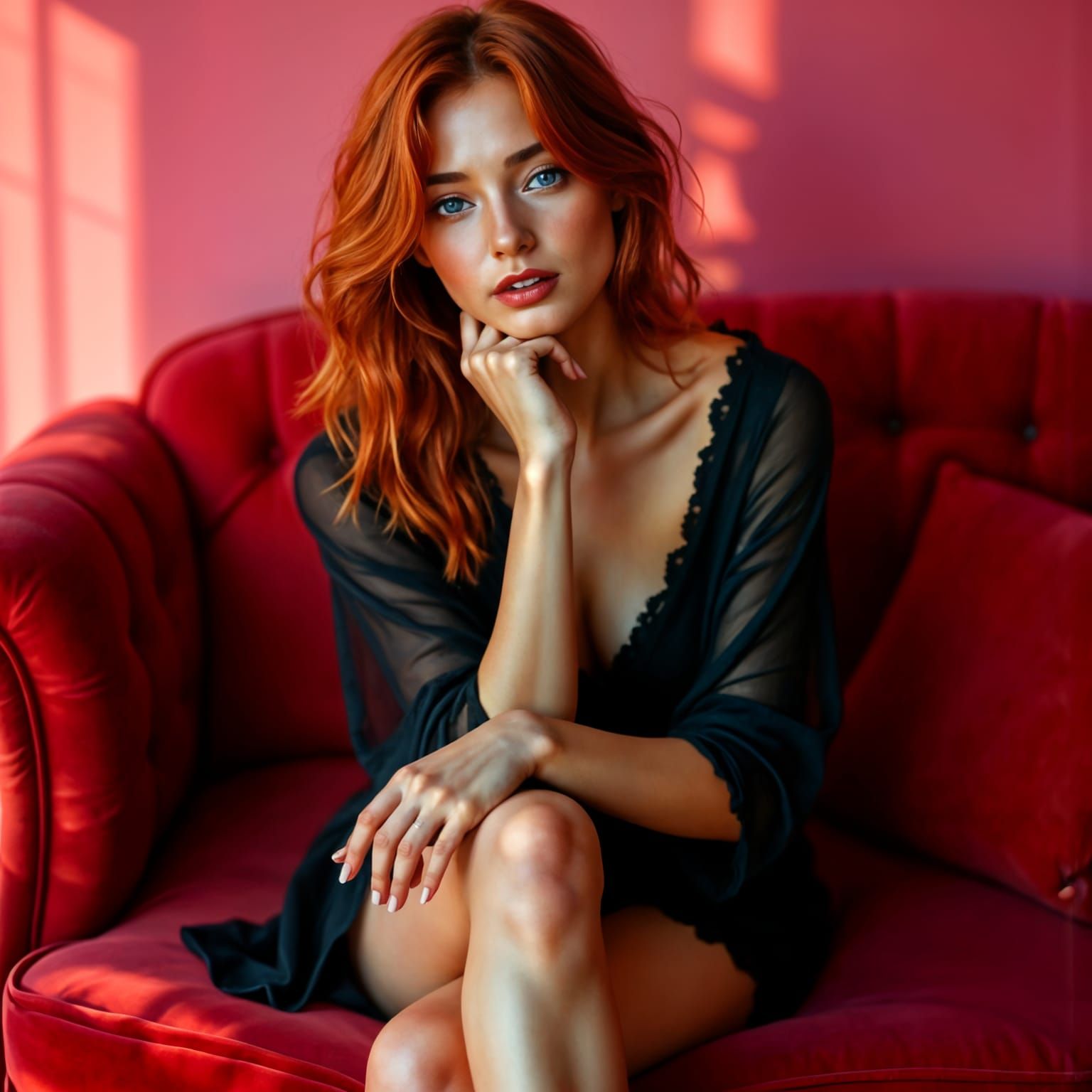 Elegant Red Haired Beauty in Hyperrealistic Portrait