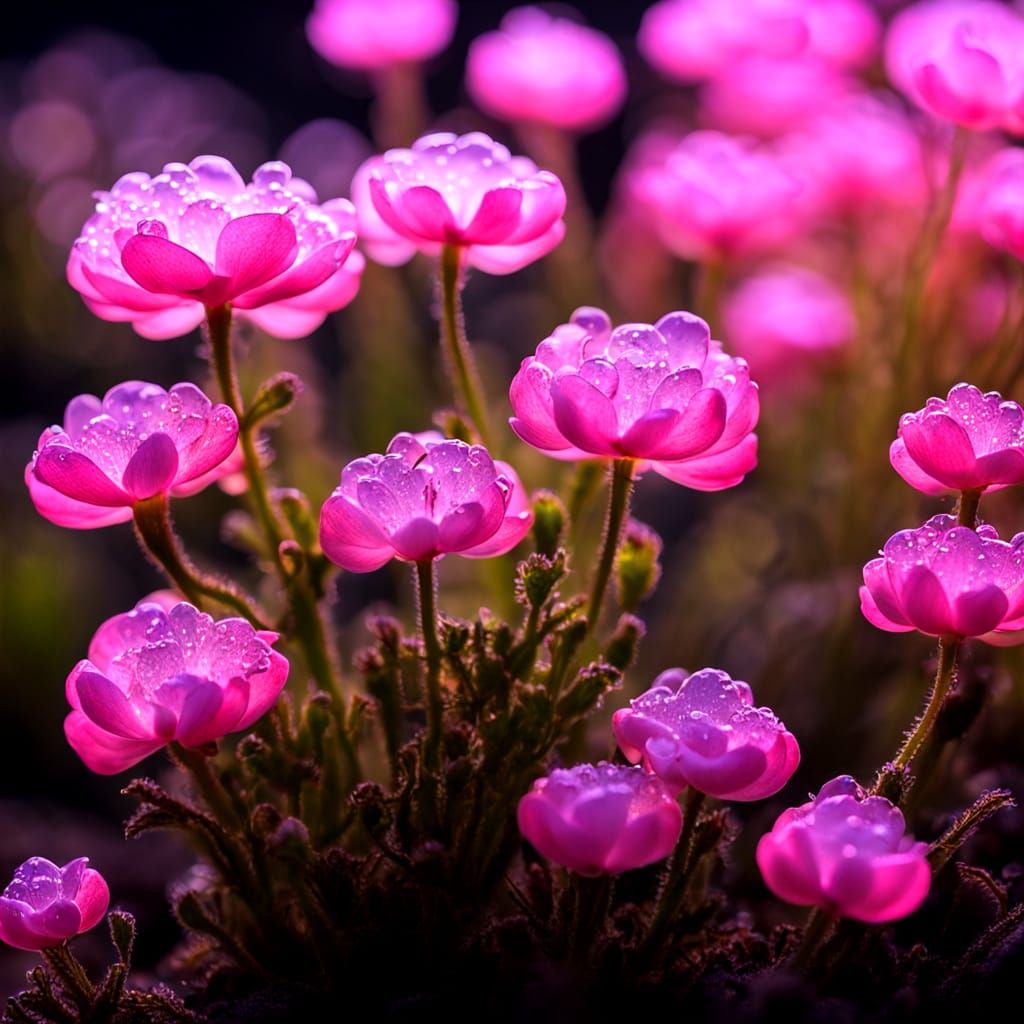 Vibrant Pink Pion Blooms in Ethereal Mist
