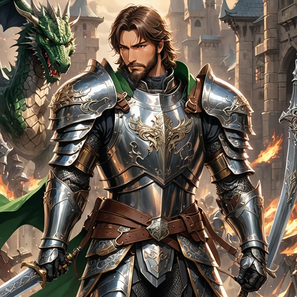 Anime Knight with Dragon Shield in Cel-Shaded Style