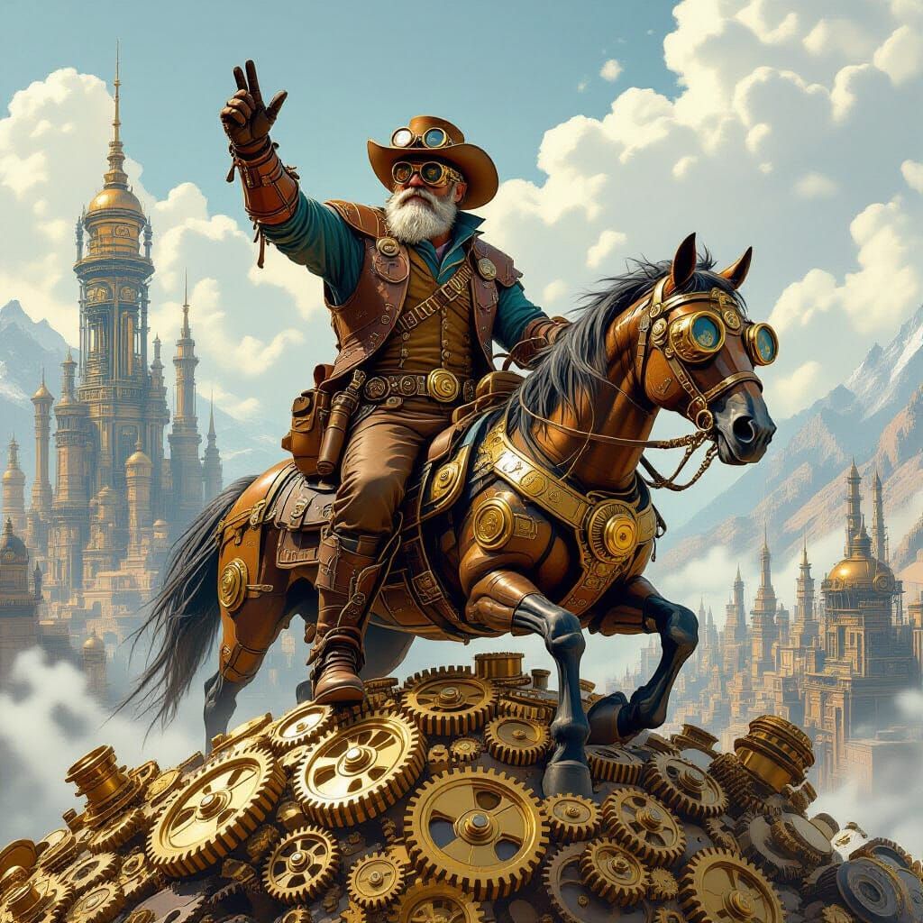 Steampunk Prospector's Triumph in Cog Metropolis