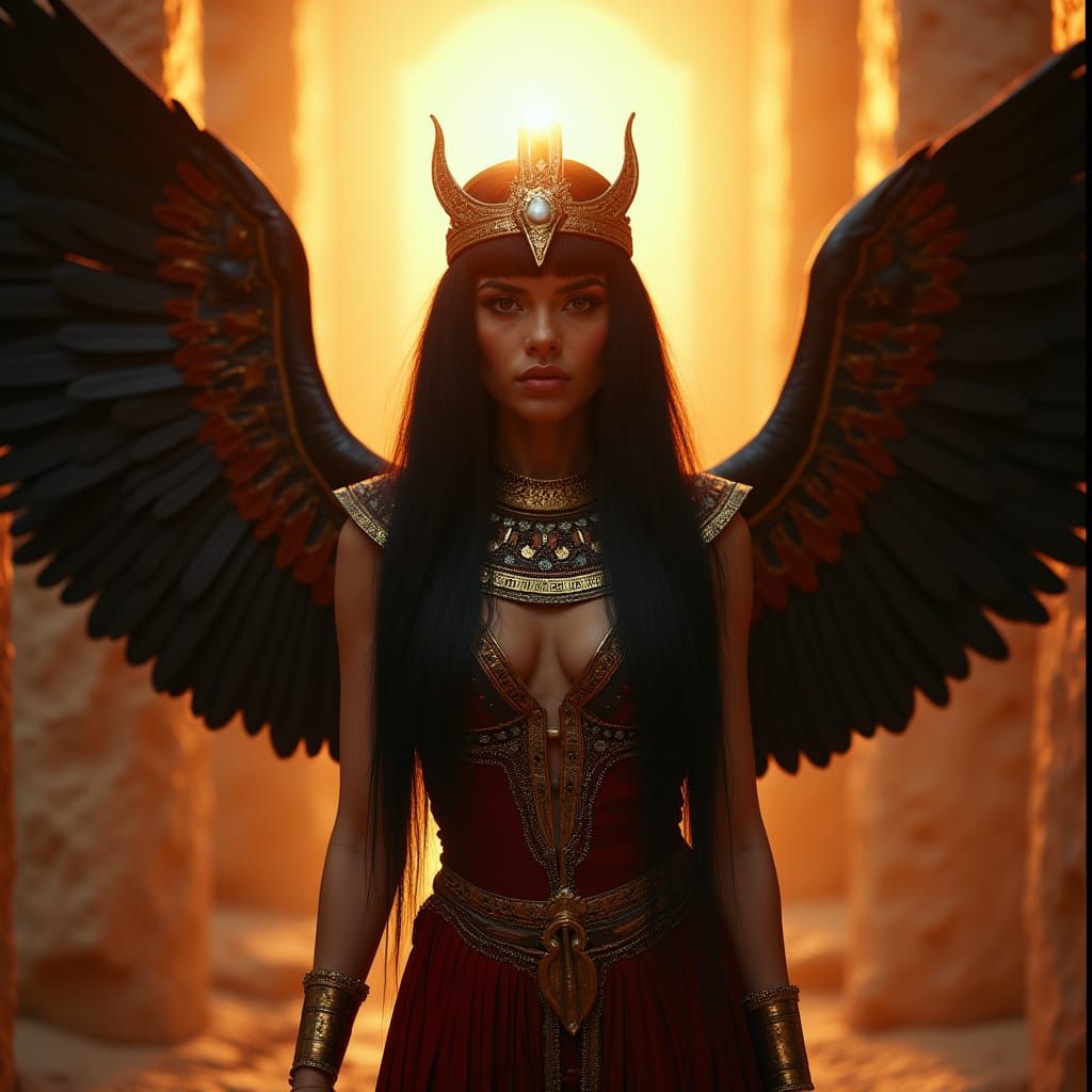 Ancient Egyptian Goddess Nephthys Illuminated by Setting Sun