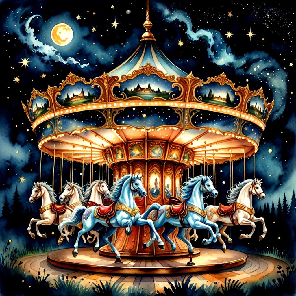 Magical Vintage Carousel Under Starry Night Sky