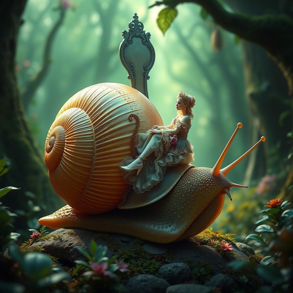 Hyper-Realistic Snail Defies Gravity with Velvet-Draped Chai...
