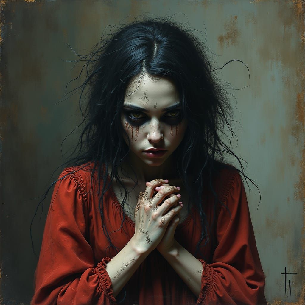 Surreal Figure of Existential Angst in Macabre Gothic Style