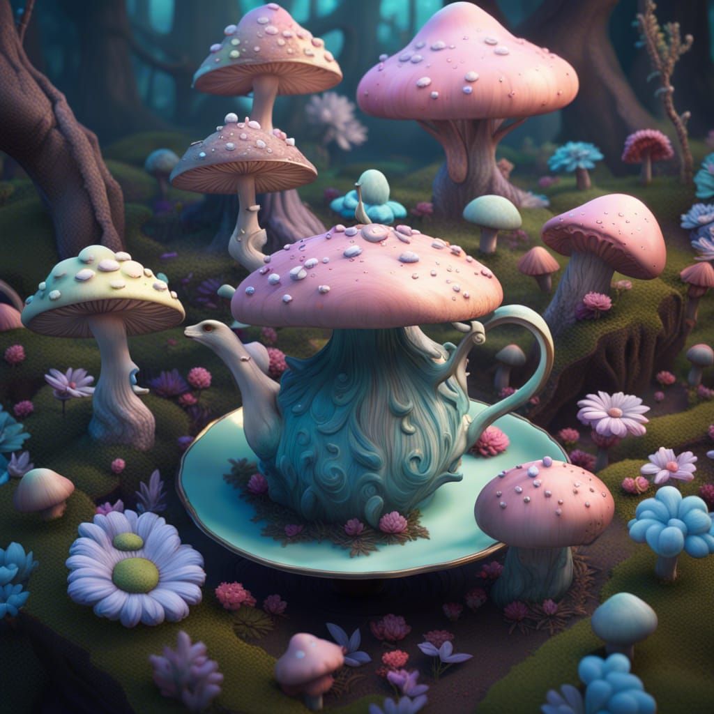 Pastel Animal Tea Party in a Mushroom Forest