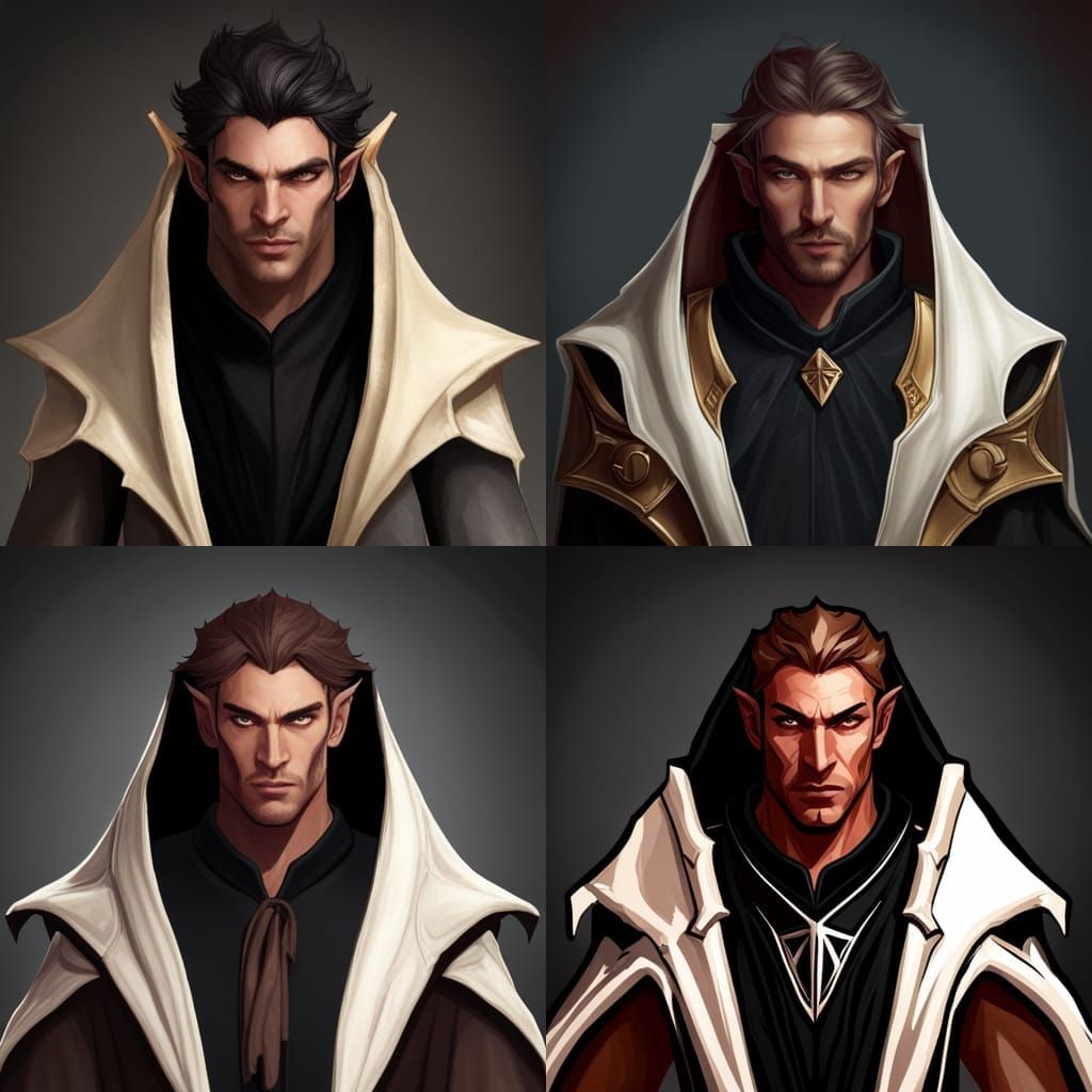 Dark Half-Elf Warlock Portrait in Hyperdetailed Style