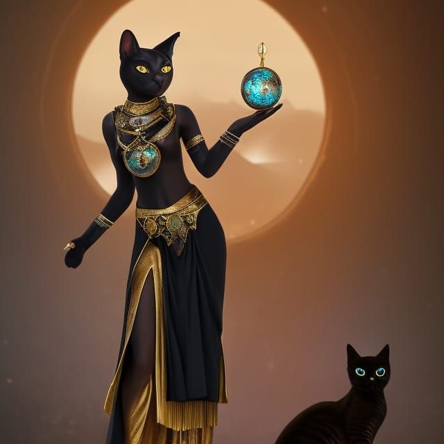 Opulent Egyptian Cat Mage Casting Spells