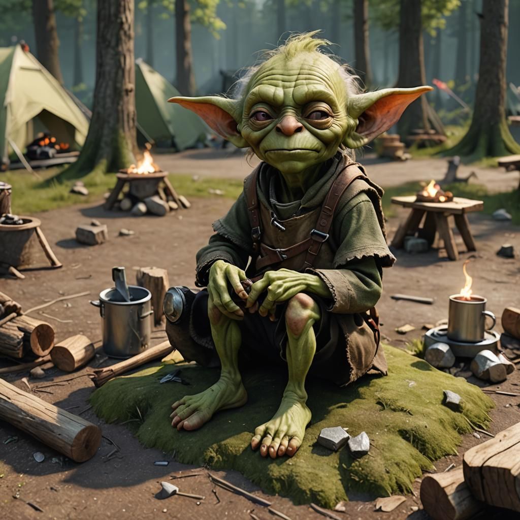 Realistic Goblin Enjoying Campsite Wood in 4K