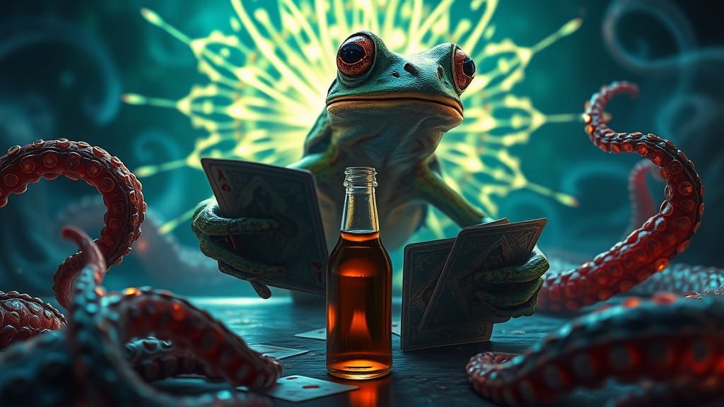 Radiant Frog Showdown in Hyper-Realistic Fantasy