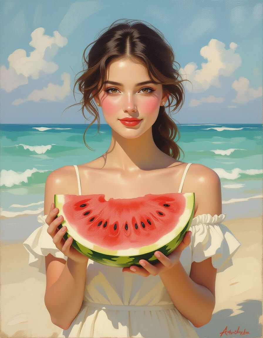 Watermelon in Dreamy Impressionist Rococo Style