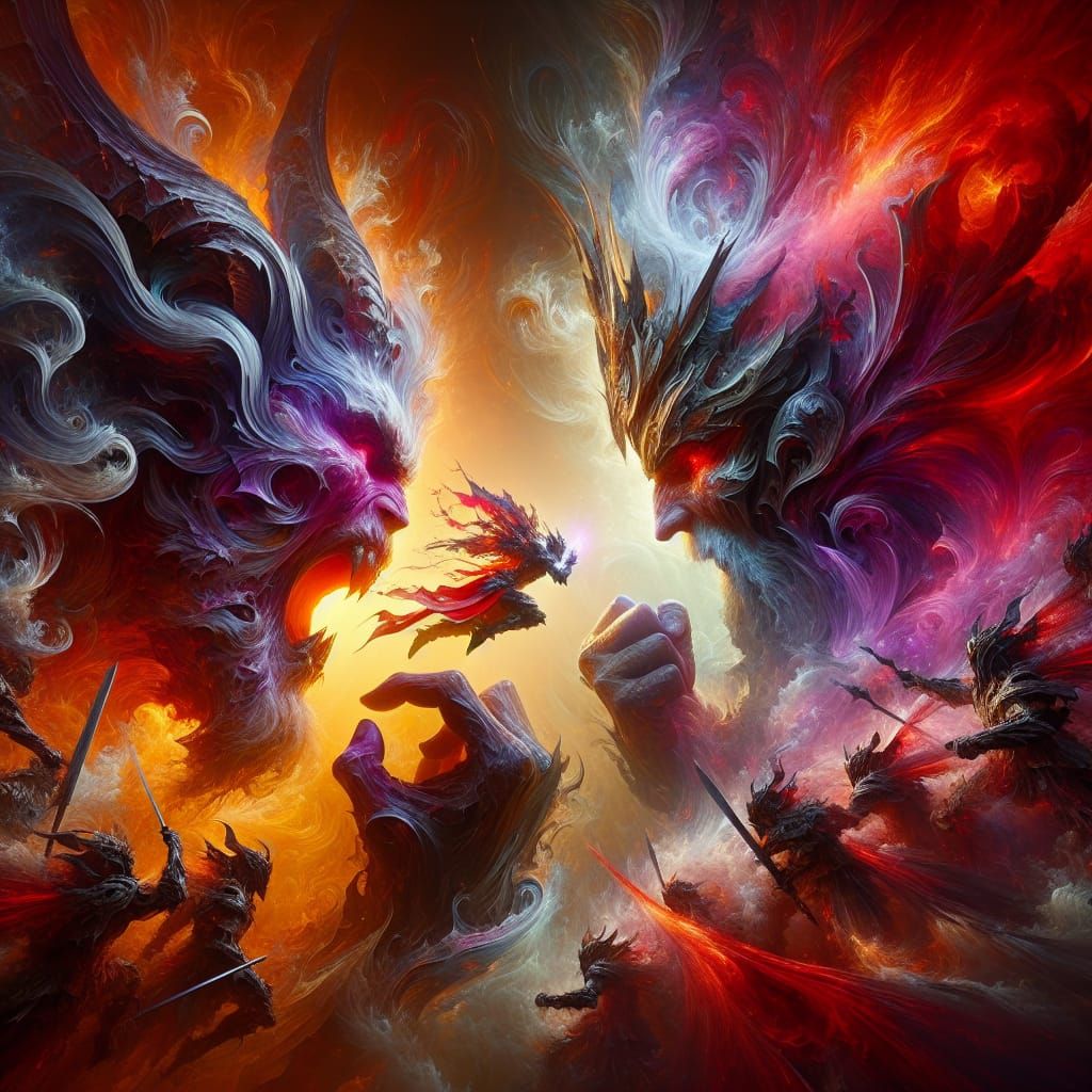 Epic Boss Fight in Hyperrealistic Splash Art
