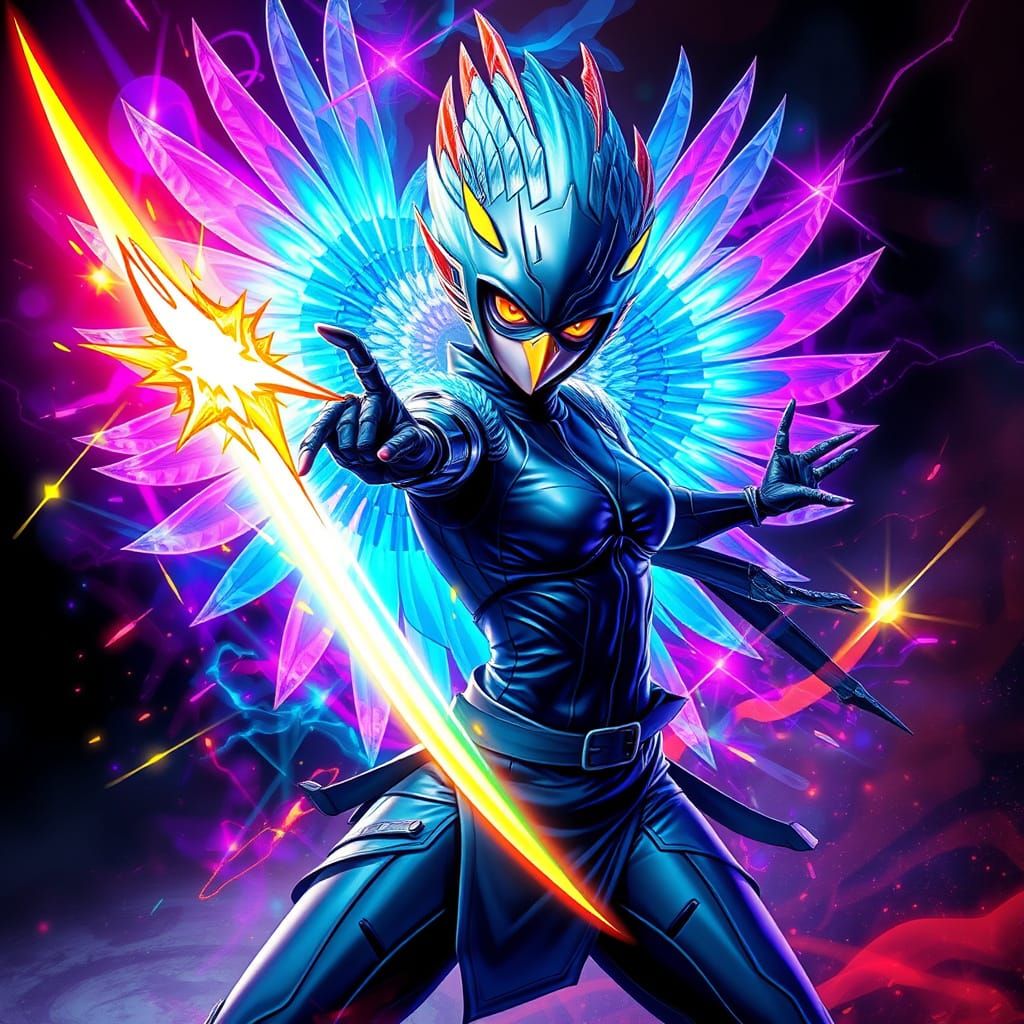 Psycho-Electric Bird Girl in Hyperrealistic Style