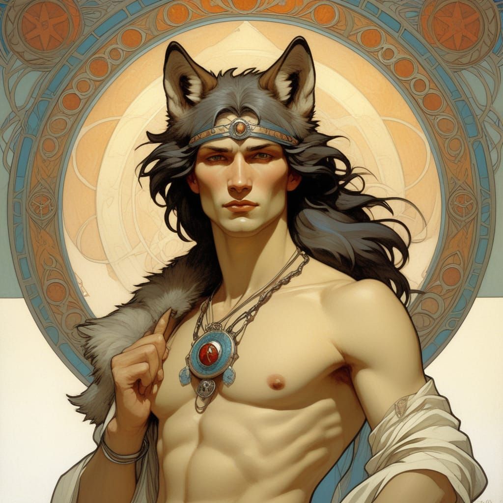 A fusion of a wolf and the sense of freedom. Alphonse Mucha ...