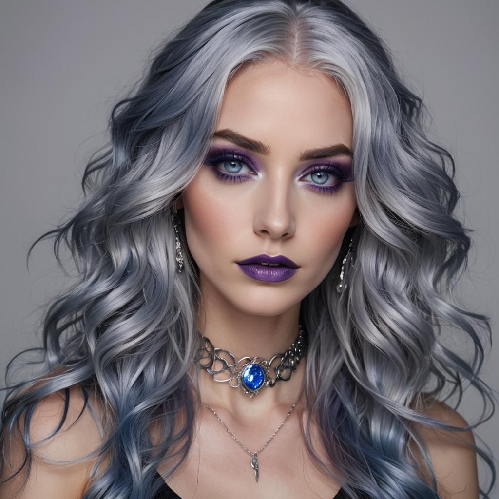 Ethereal Beauty: Woman with Silver-Blue Hair