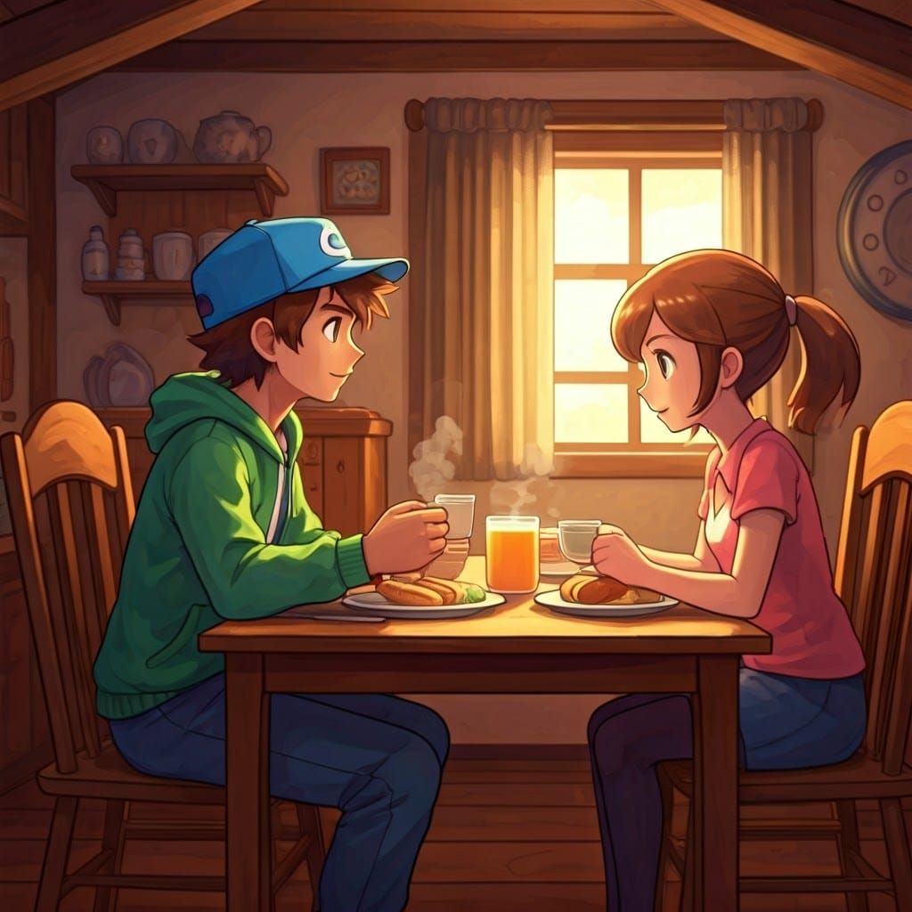 Pokémon Trainer's Cozy Breakfast, Rockwell and Vermeer Style