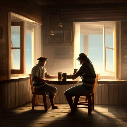 Fisherman's Tale in a Dimly Lit Tavern