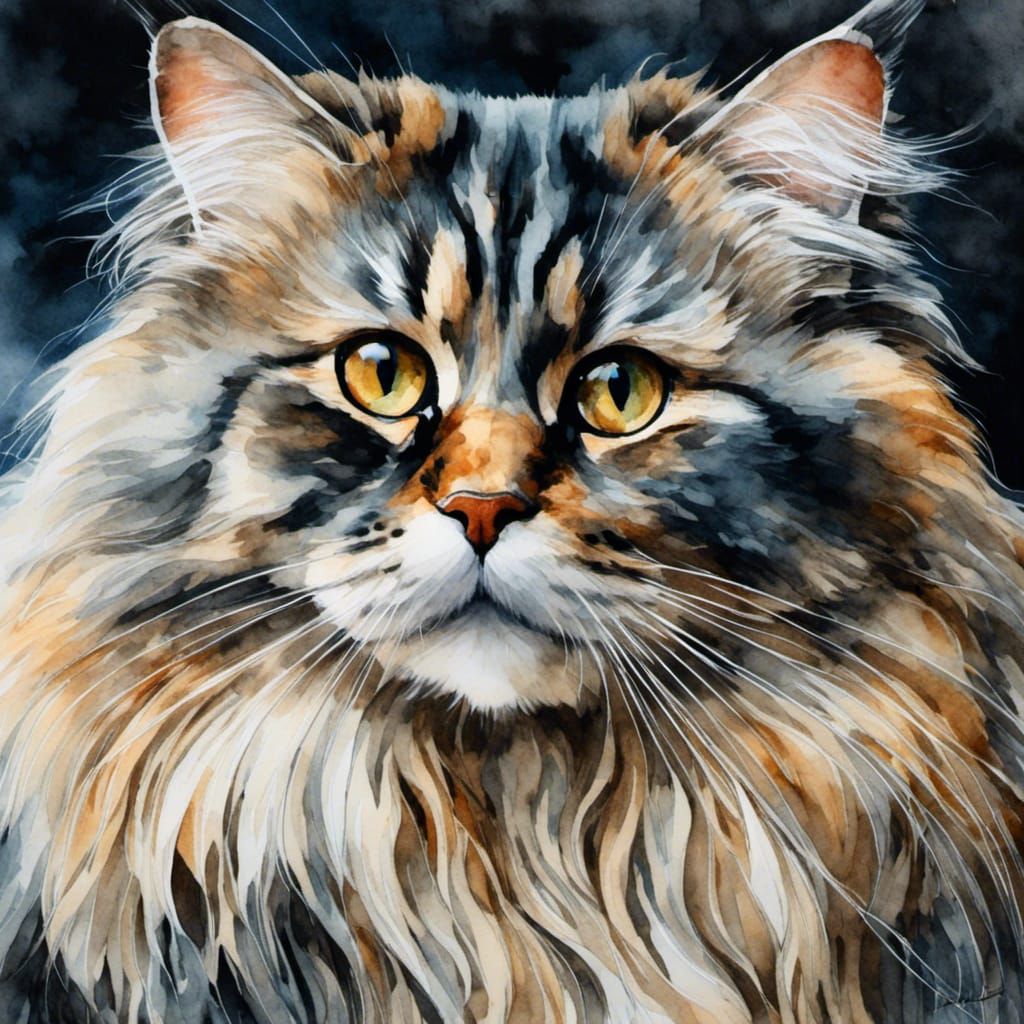 Watercolor Siberian Cat Portrait: A Fine Art Masterpiece