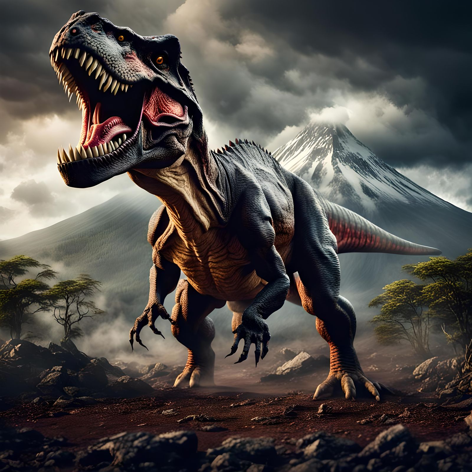 Detailed Tyrannosaurus Rex in a Jurassic Scene