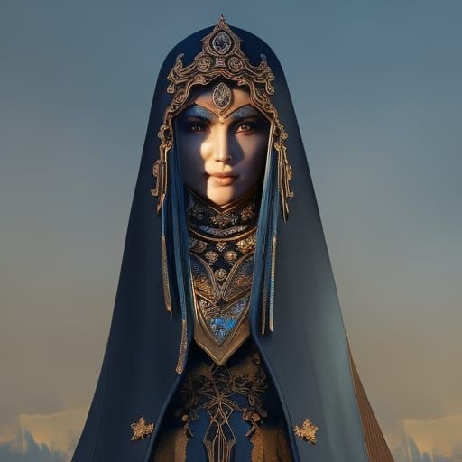 Diamond-Blue Woman on Gothic Street: Detailed Digital Painti...