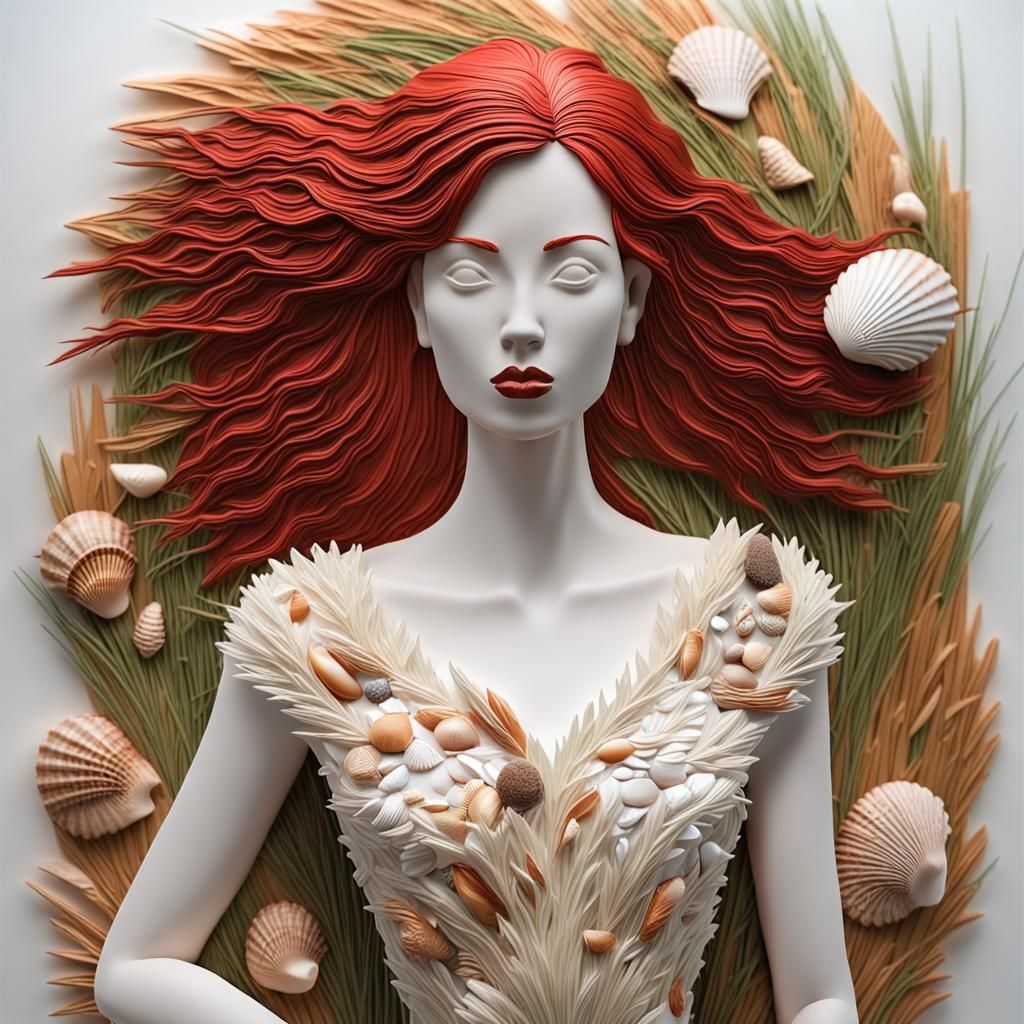Red-Haired Woman in Nature Dress: 4D Blow Mold Art