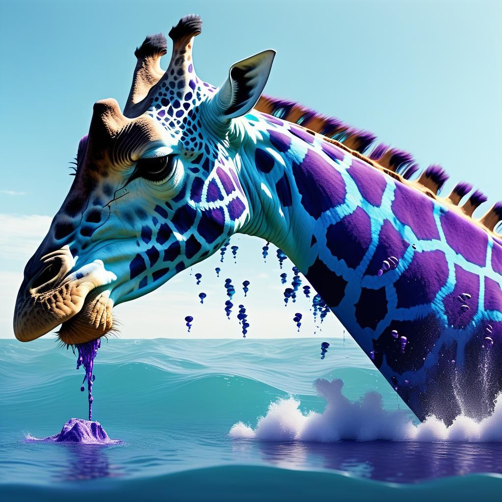 Blue Giraffe in Ocean: Giger-Inspired Concept Art