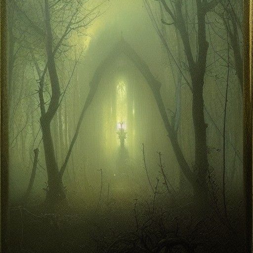 Vibrant Haunted House in Forest, Horror Art