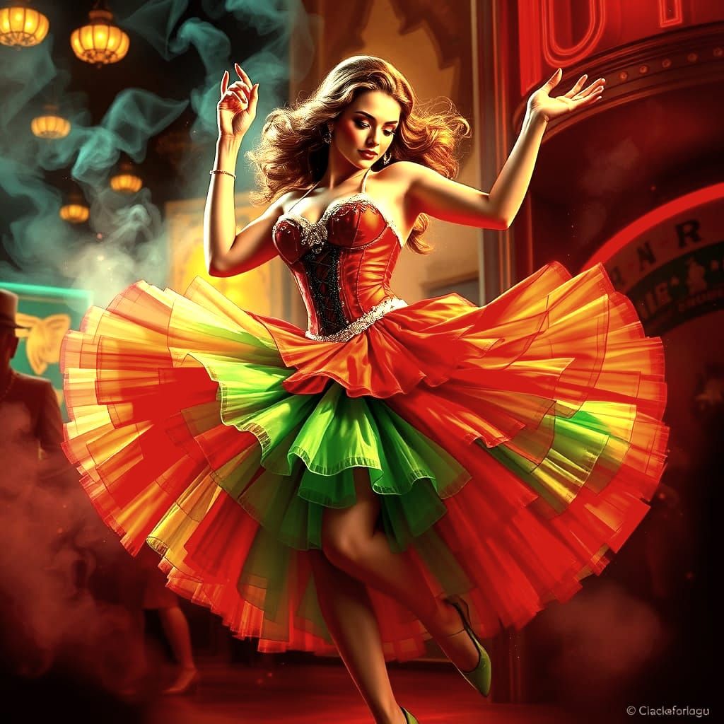 Vibrant Can-Can Dancer in Moulin Rouge Elegance