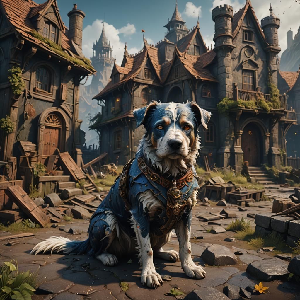 Lonely Homeless Dog in Detailed Matte Painting