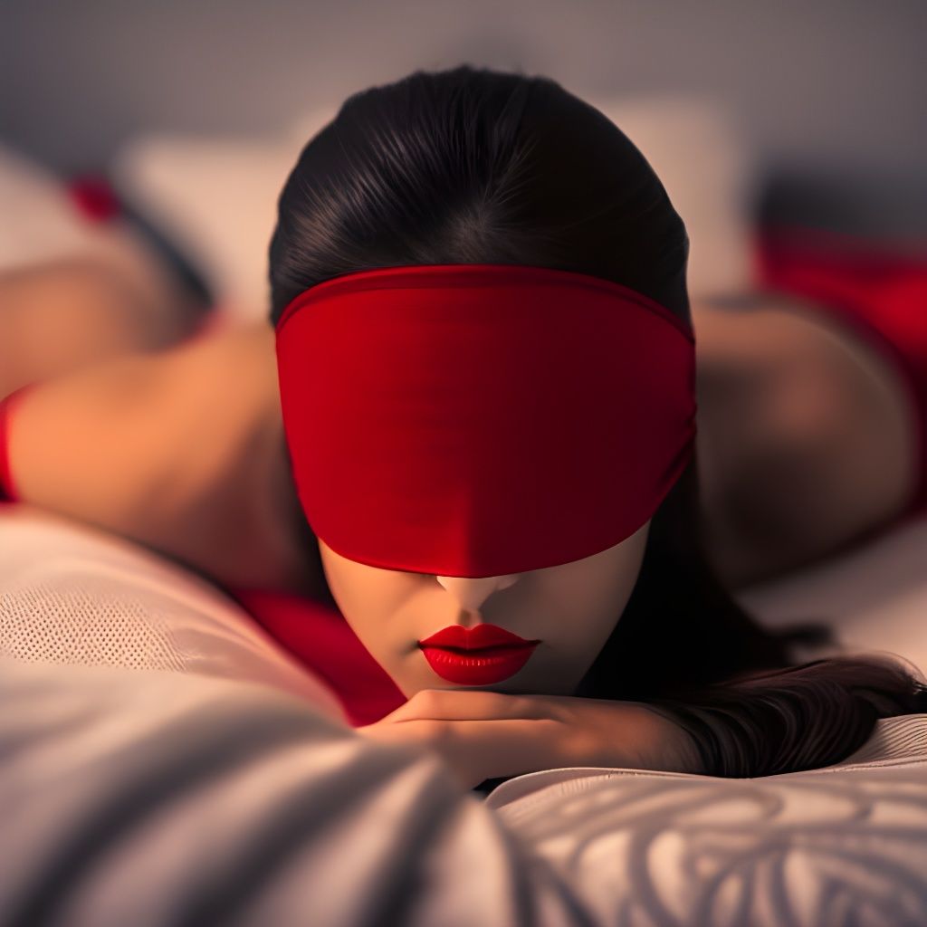 Attractive Girl with Red Blindfold, Hyperrealistic Style