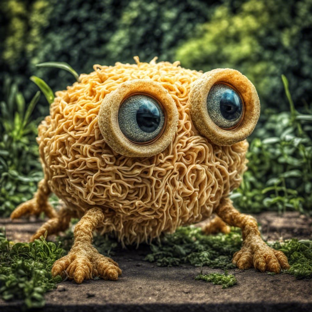 Grated Cheese Creature in a Garden: Hyperdetailed HDR