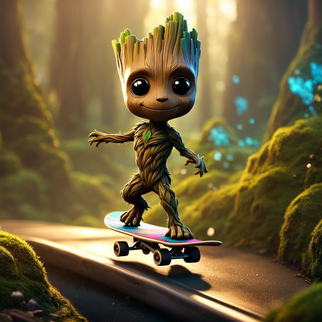 I Am Groot... On a Skateboard