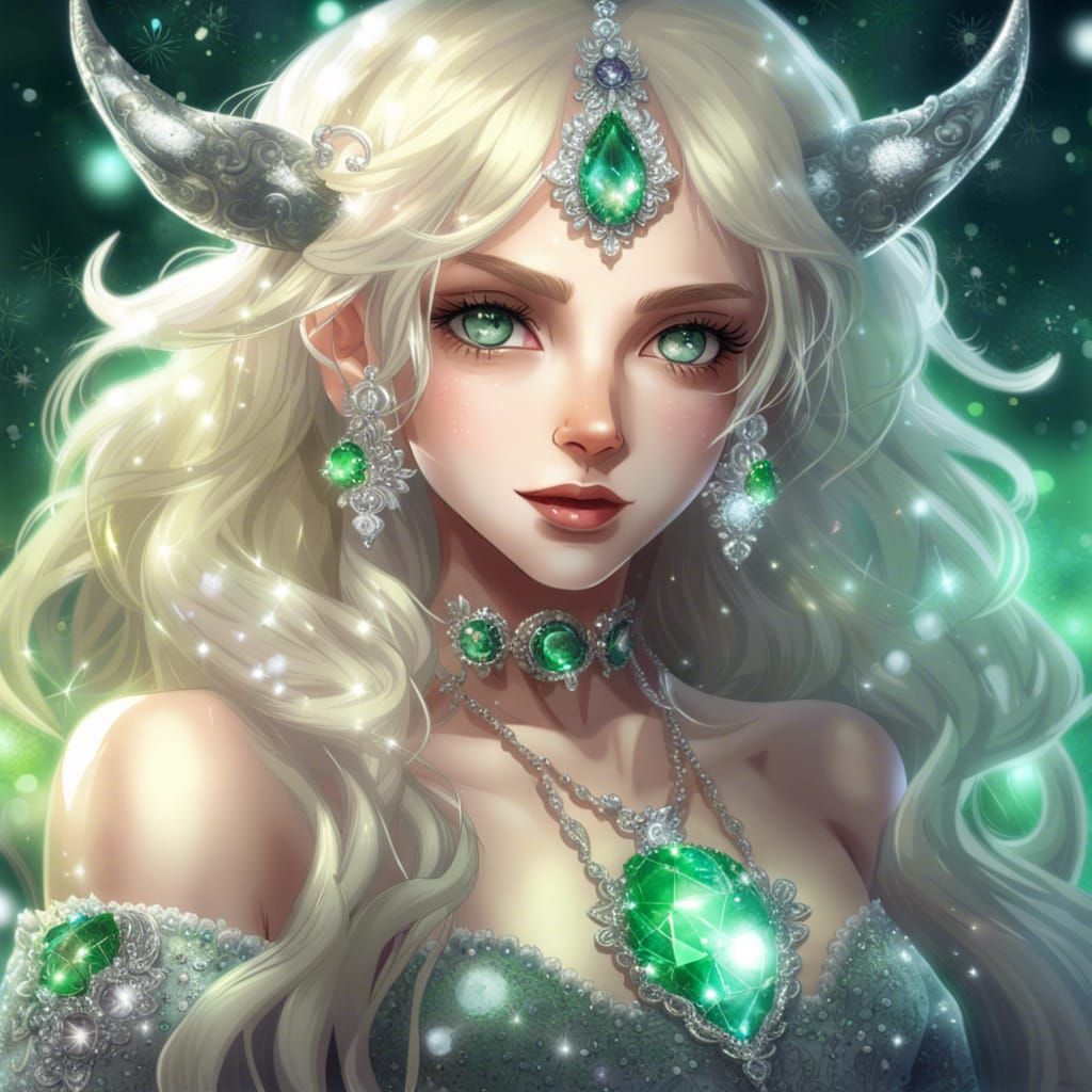 Sparkling Witch with Diamond Dress in Anime Style