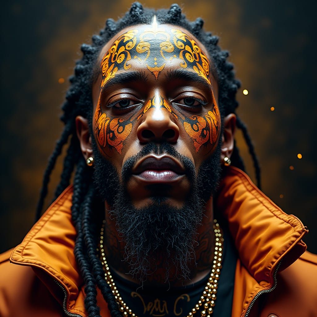 Ornate Face Tattoos in Baroque Futuristic Style