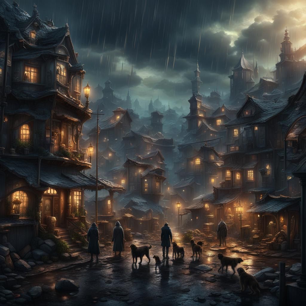 Gloomy Fantasy Townscape at Night