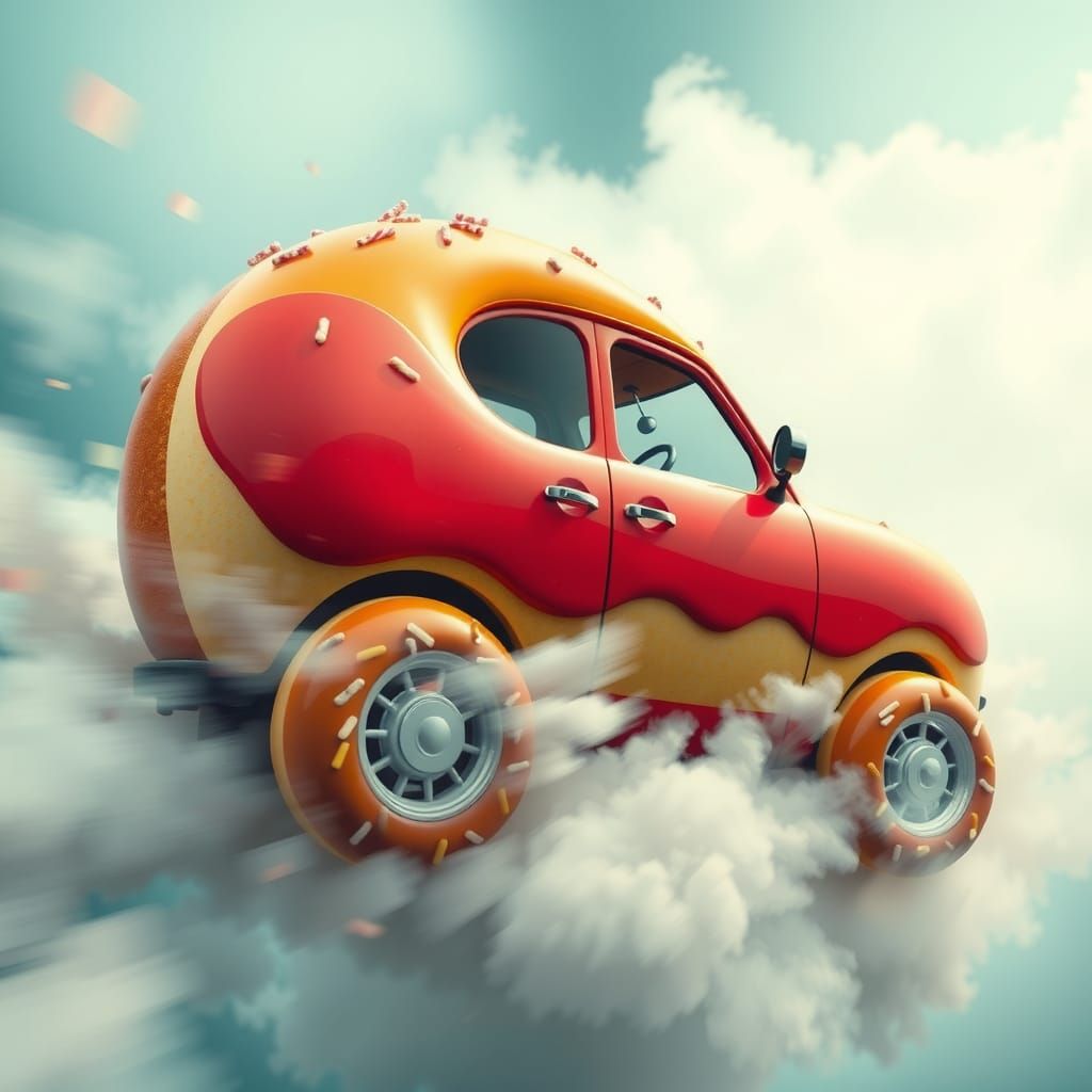 Surreal Doughnut Car in Cubist Dreamscape