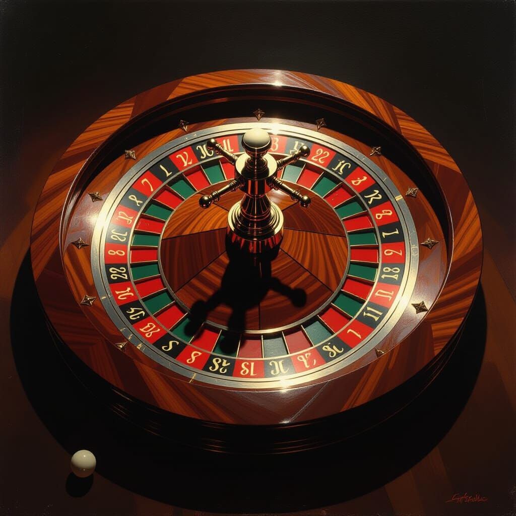 Vintage Roulette Wheel in Moody Oil Painting Style
