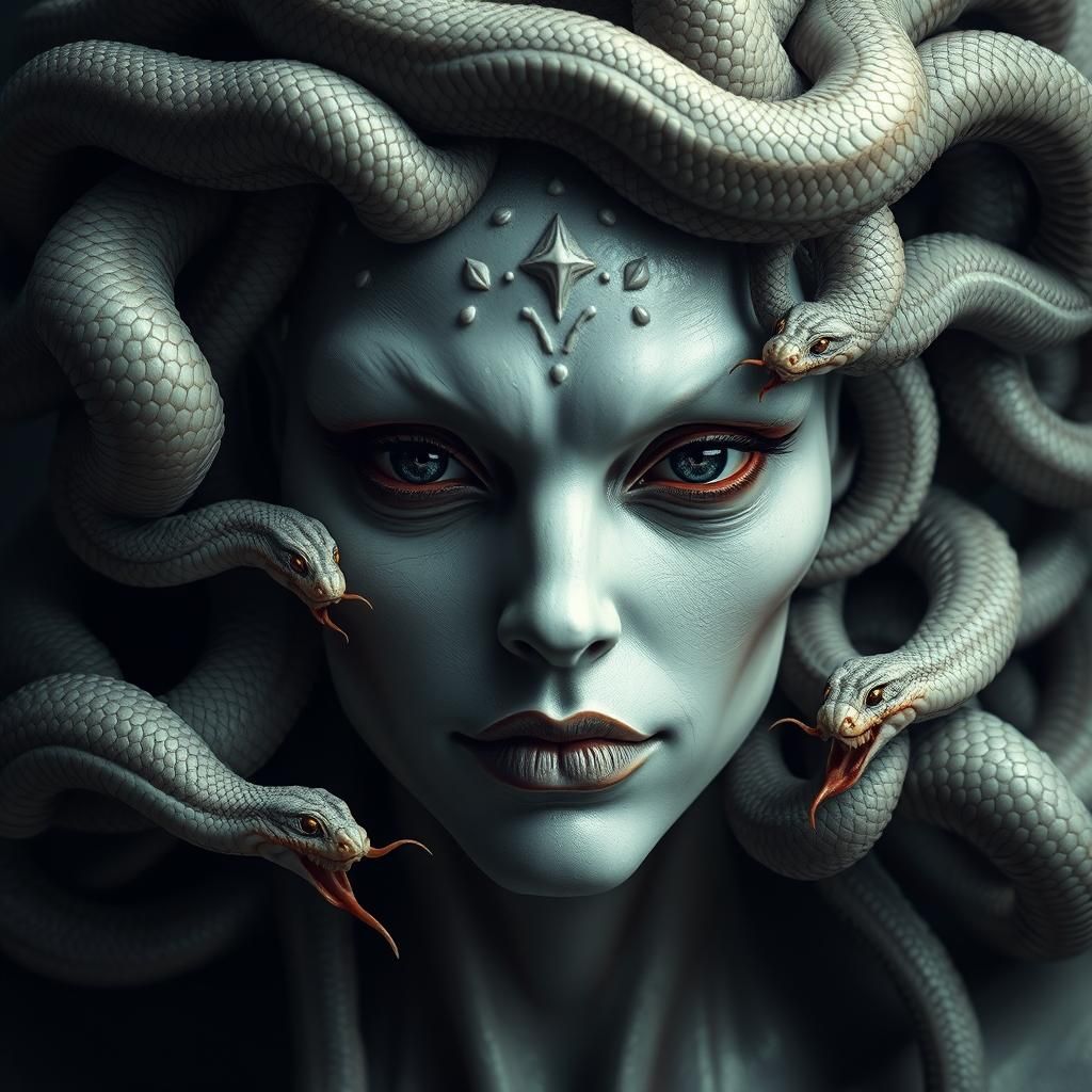 Hyperrealistic Gorgon Medusa Portrait in Gothic Style