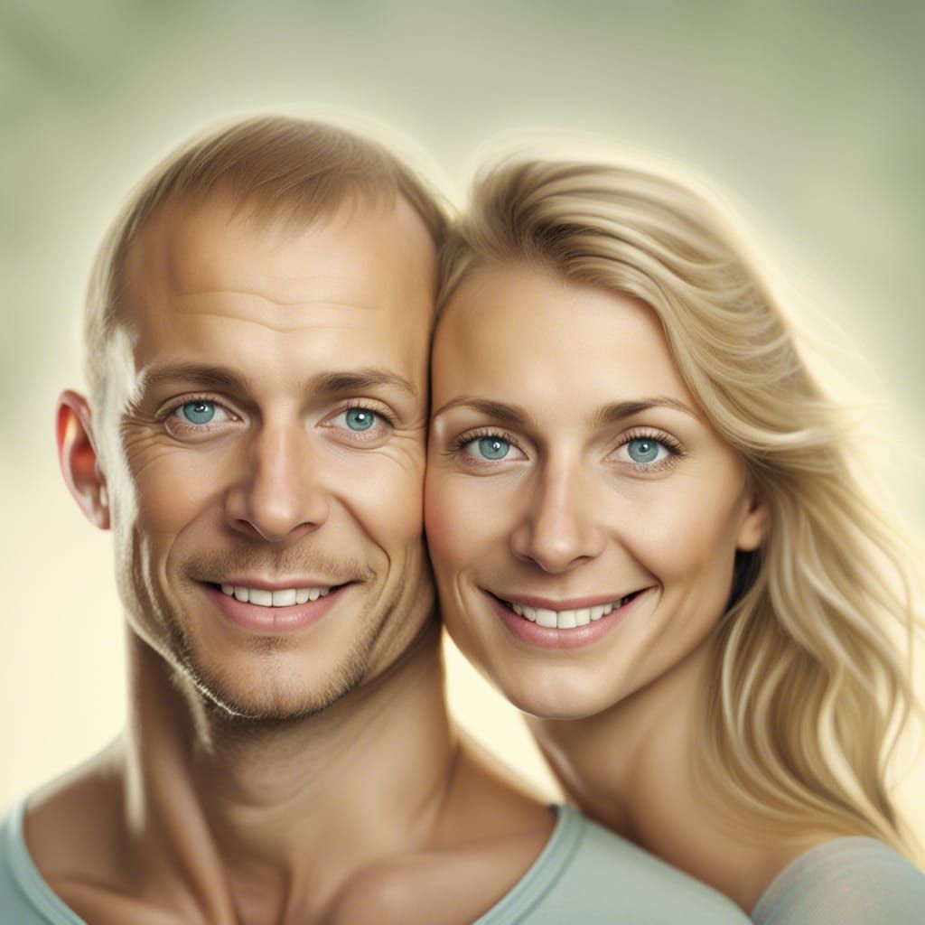 Happy Couple Portrait in Hyperdetailed Lighting