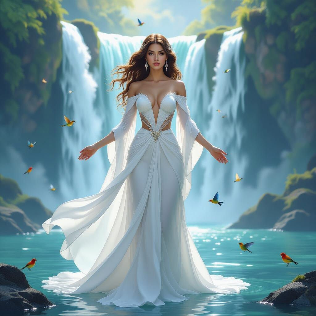 Goddess of Life by Majestic Waterfall