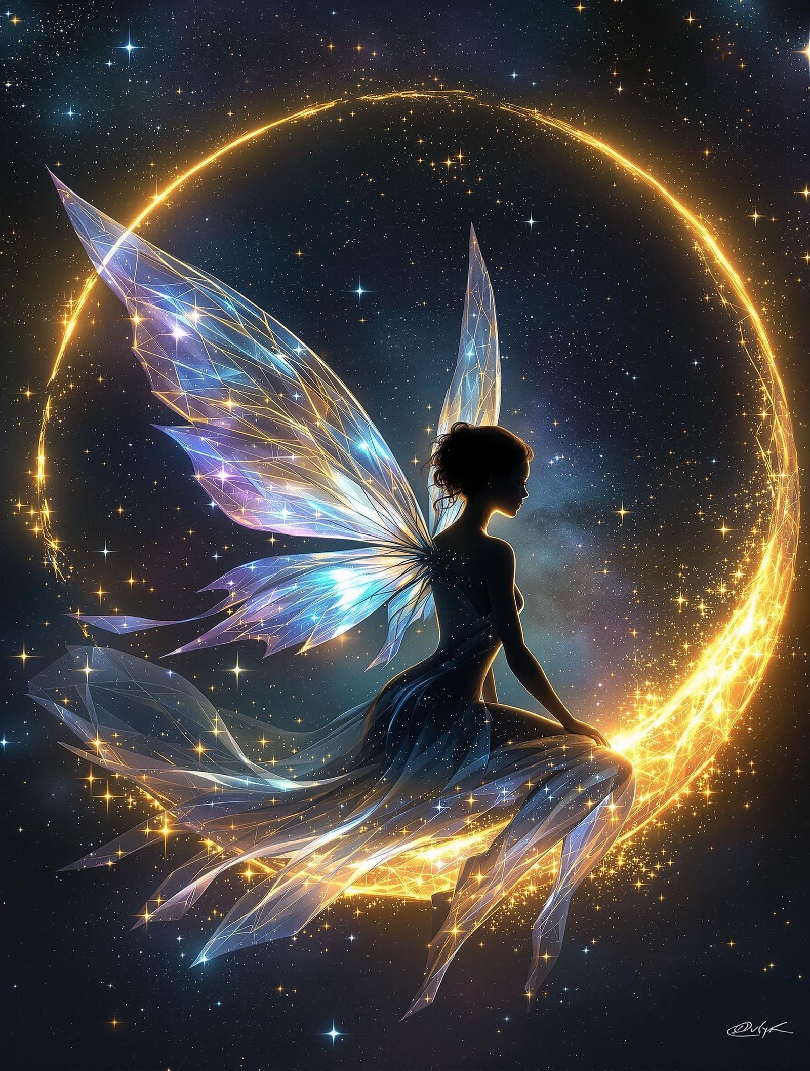 Celestial Fairy Amidst Golden Moonlight
