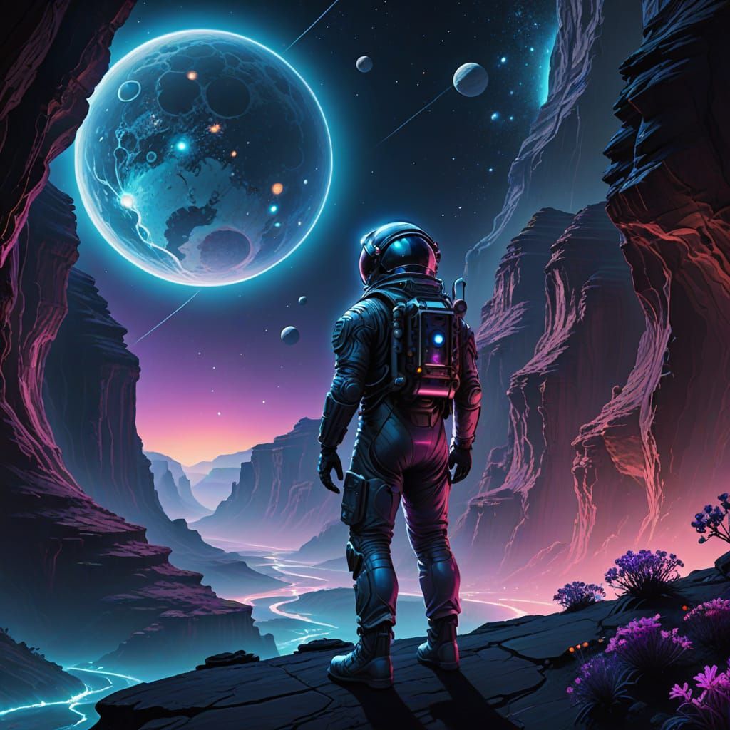 Astronaut on Alien Canyon Edge in Digital Art