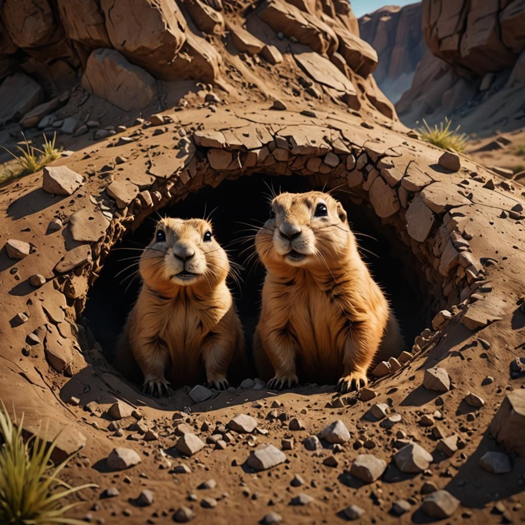 Prairie Dogs in Detailed Matte Painting Style