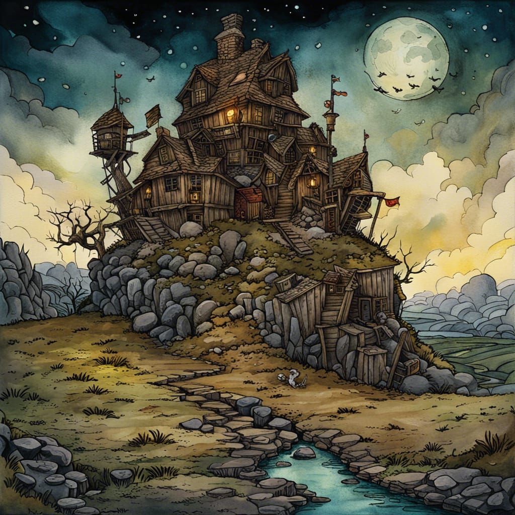 Whimsical Mindmill Illustration in Storybook Style