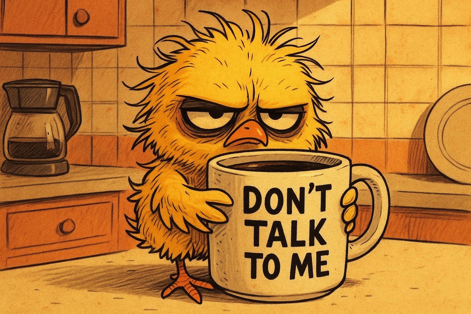 Grumpy Coffee-Addicted Chick in Comic Style
