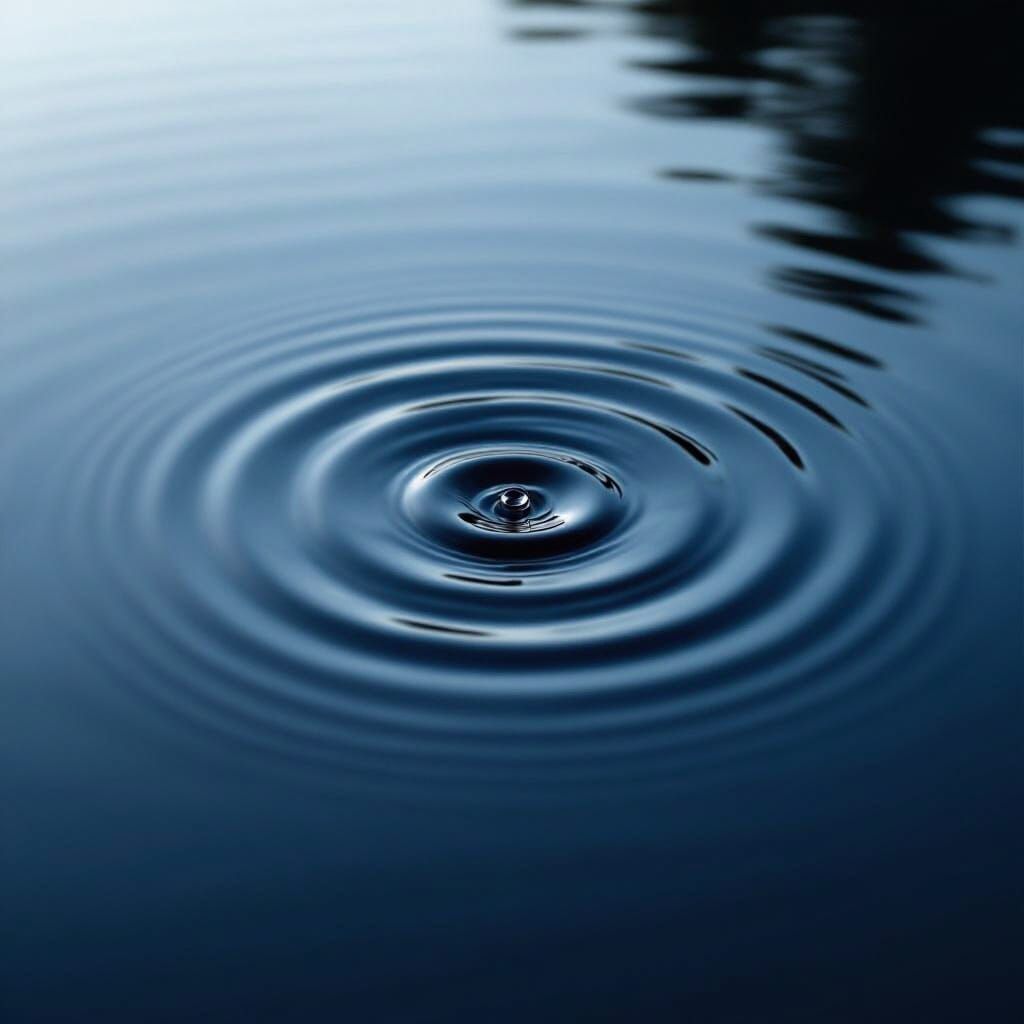 Silent Ripple on Dark Water Surface Macro Photo