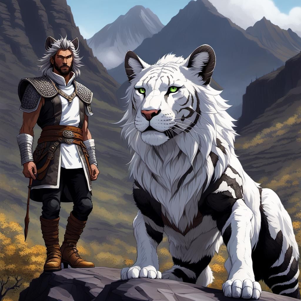 Anthropomorphic Liger on Basalt Rock, D&D Style