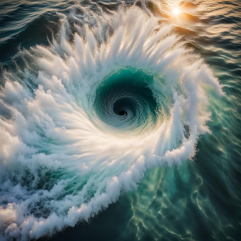 Aerial View of Ocean Whirlpool with Sun