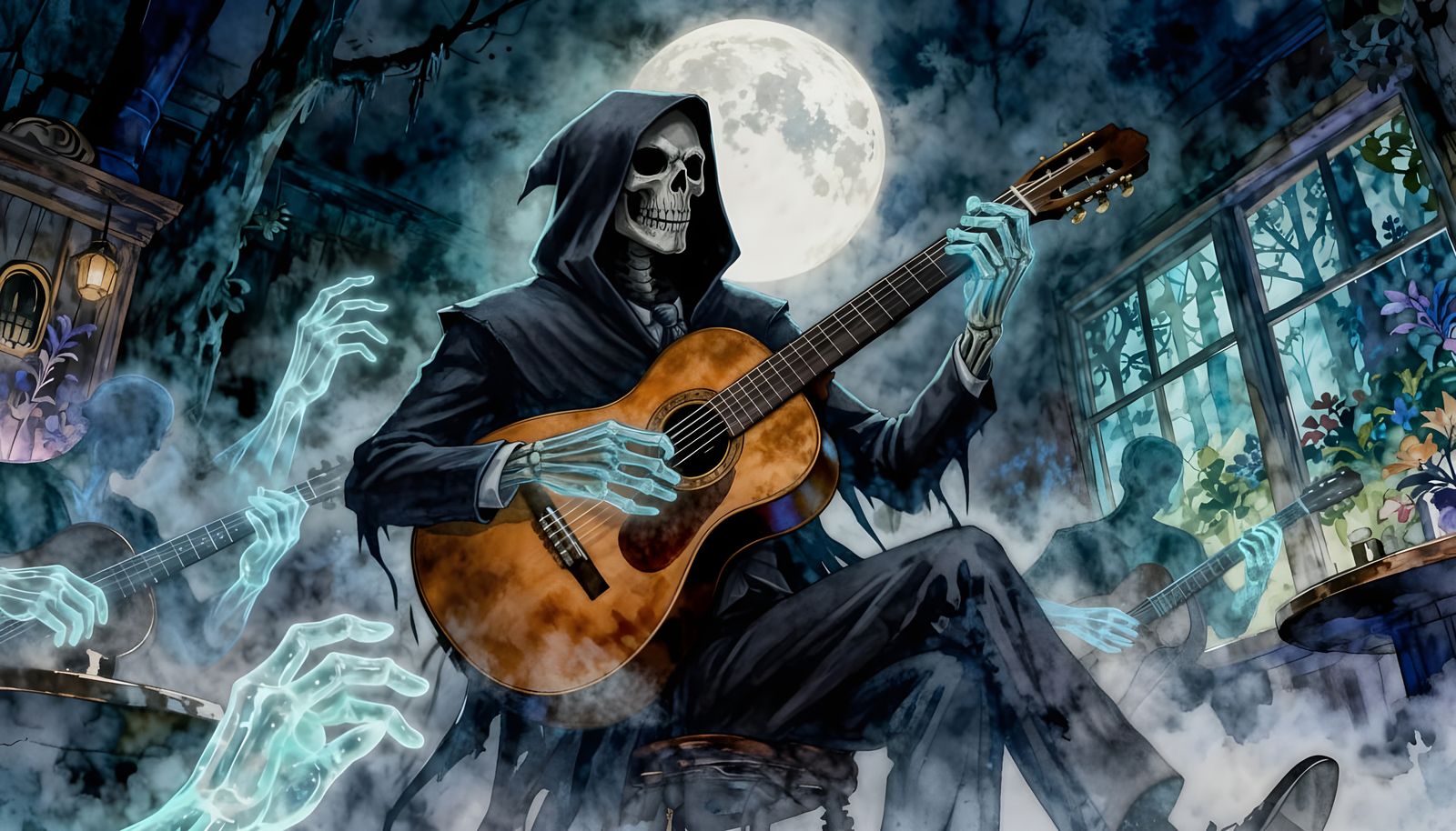 Spectral Blues Guitarist in Gothic Juke Joint