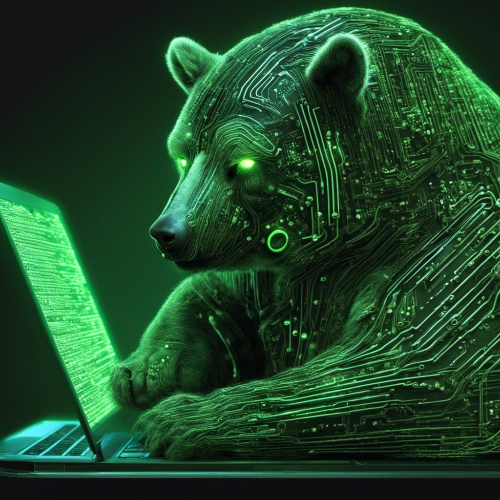 Cyberpunk Matrix Bear with Binary Code
